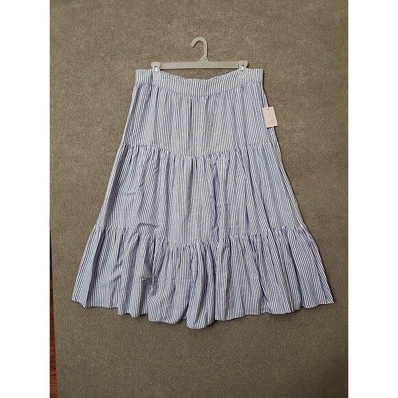 LC Lauren Conrad Dresses & Skirts - Lauren Conrad Tiered Maxi Skirt Women XXL Blue White Striped Pull On Elastic NEW